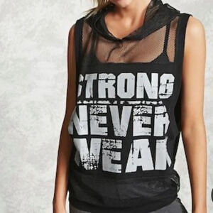 Forever 21 Black Sleeveless Strong Never Weak Mesh Hoodie